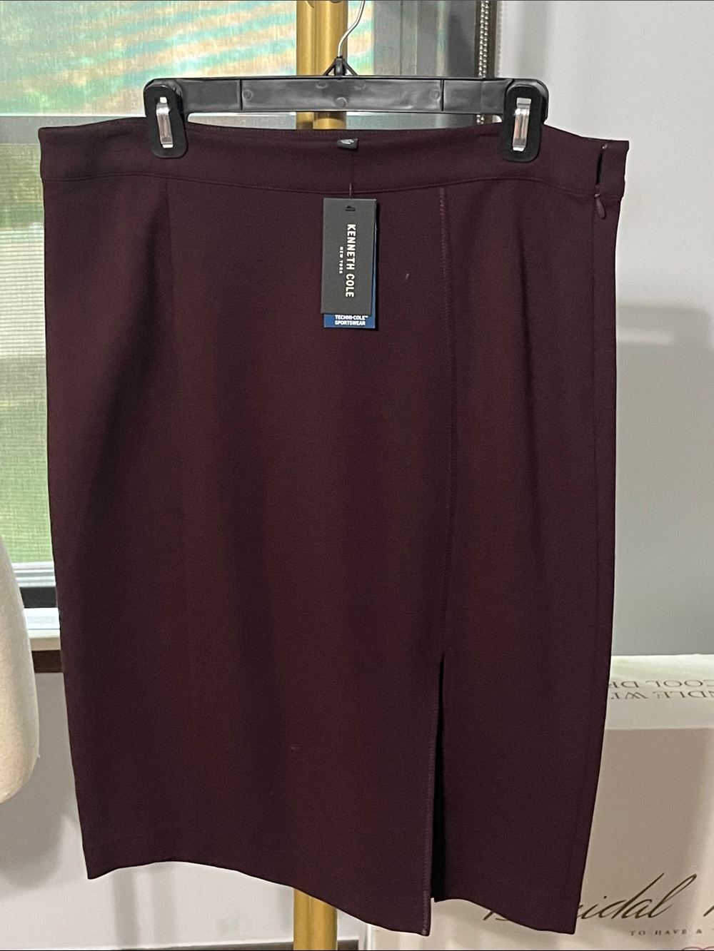 Kenneth Cole Deep Burgundy Pencil Skirt with Front Slit